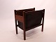 Paperholder in rosewood, dark brown leather and suede of danish design from the 
1960s.
5000m2 showroom.