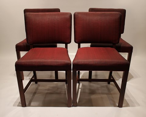 Set of Four Dining Room Chairs - Mahogany - Red Fabric - Fritz Hansen - 1930