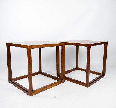 Set of two side tables in teak designed by Johannes Andersen and manufactured by 
Silkebord Furniture from the 1960s. 
5000m2 showroom.
