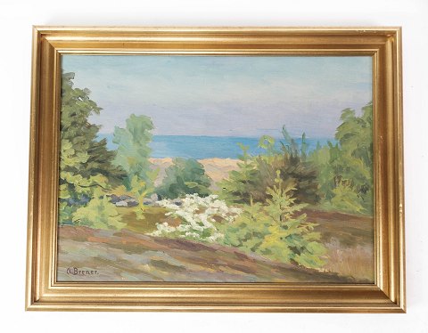 Maleri på lærred med natur motiv med forgyldt ramme signeret Arthur Brener fra 
1940erne.
5000m2 udstilling.