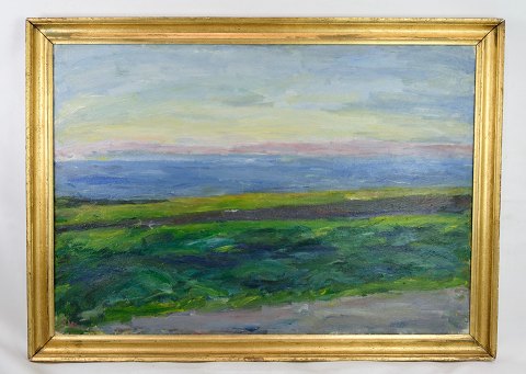 Oil painting on canvas with green and blue color shades painted by Sixten 
Wiklund from the 1950s. Dimensions in cm: H: 65 W: 89
Great condition
