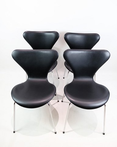 Set Of 4 Seven Chairs - Rare - Model 3107 - Upholstered In Black Leather - Arne 
Jacobsen - Fritz Hansen - 1960s
Great condition
