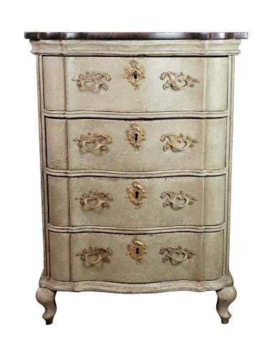 Antique Original Painted Chest of Drawers With Dark Brown Marble Top - Baroque 
Style - Greyish Color - 1740s
Great condition
