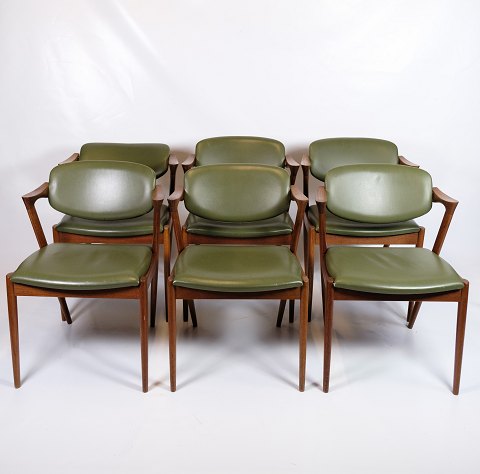 Set of 6 Dining Chairs - Model 42 - Teak - Green Leather - Kai Kristiansen - 
Schou Andersen - 1960s
Great condition
