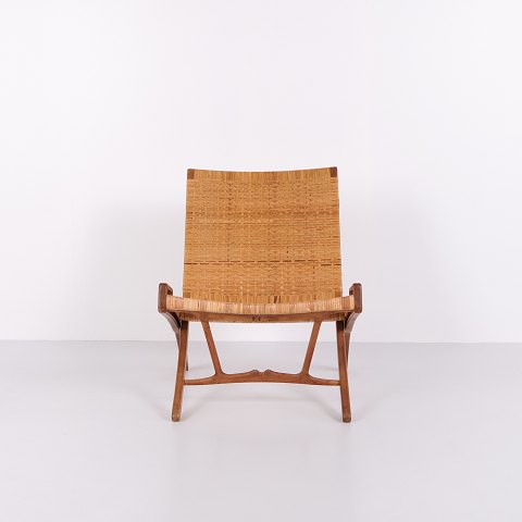 Armchair / Folding Chair – Model JH 512 “The Fireplace Chair” – Patinated Oak – Original Cane – Hans J. Wegner – Johannes Hansen – 1950s