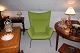 "Wingchair", Model No. CH445. Designed by Hans Wegner in 1960. Appears as new  
in apple-green colored wool. 5000 m2 showroom