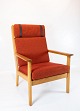 High armchair - Oak - Red wool - Hans J. Wegner - Getama - 1960
