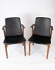 A Pair of Armchairs - Classic Black Leather - Teak - Hans Olsen - 1960