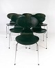Set of five dark green Ant chairs, model 3101, designed by Arne Jacobsen in 1952 
and manufactured by Fritz Hansen.
5000m2 showroom.

