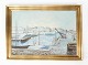 Painting on canvas with harbour motif and gilded frame, signed V.B. from the 
1940s.
5000m2 showroom.