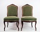A pair of salon chairs new rococo with green velor fabric in mahogany from 
around the year 1860s. 5000m2 exhibition
Great condition
