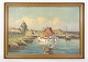 A large oil painting on canvas with motif of fishing boats near shore from 
around 1930s.
Great condition
