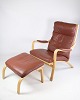 Armchair & Stool - Beech - Brown Leather - model MH 101 - Mogens Hansen - 1960s
Great condition
