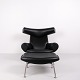 Ox Chair with Ottoman Model EJ100 in Black Leather by Hans J. Wegner for Fredericia Furniture