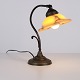 Antique Desk Lamp in Wrought Iron with Yellow Frosted Glass Shade in Art Nouveau Style