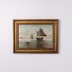 Marine Painting with Three Sailing Ships near Kronborg Castle in Gilt Frame from the 1890s