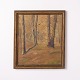 Painting on Canvas with Forest Motif in Yellow Tones from the 1930s