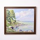 Oil Painting on Canvas Depicting a Coastal Landscape Signed 1989