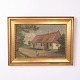 Painting on canvas depicting a farmhouse in a gilt frame