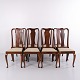 Set of 8 Dining Chairs Dark Wood and Striped Fabric 1920s