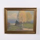 Landscape Painting on Canvas with Birch Trees in Gilt Frame 40.5 x 50 cm