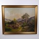 Landscape Painting on Canvas with Mountain Landscape and Trees in Gilt Frame 112.5 x 136 cm