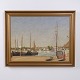 Oil Painting on Canvas with Harbour and Boats in Gilt Frame 60 x 75 cm