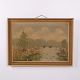 Landscape Painting on Canvas with Lake and Ducks in Gilt Frame 55.5 x 75.5 cm