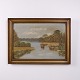 Landscape Painting on Canvas with Lake, Reeds and Trees in Gilt Frame 55 x 75 cm