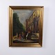 Cityscape Painting on Canvas with Church and People in Gilt Frame 76.5 x 62.5 cm