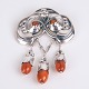 Evald Nielsen Brooch in 830 Silver with Orange Stones