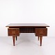 Freestanding Rosewood and Solid Wood Desk with Six Drawers 1950s